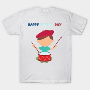 Little Kid and French Drum - Bastille Day T-Shirt